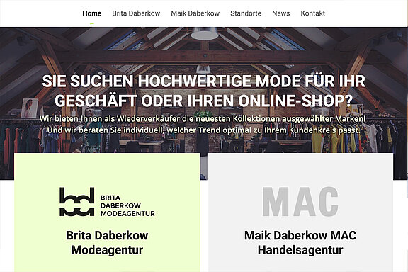 Screenshot der Webseite Daberkow Modeagenturen