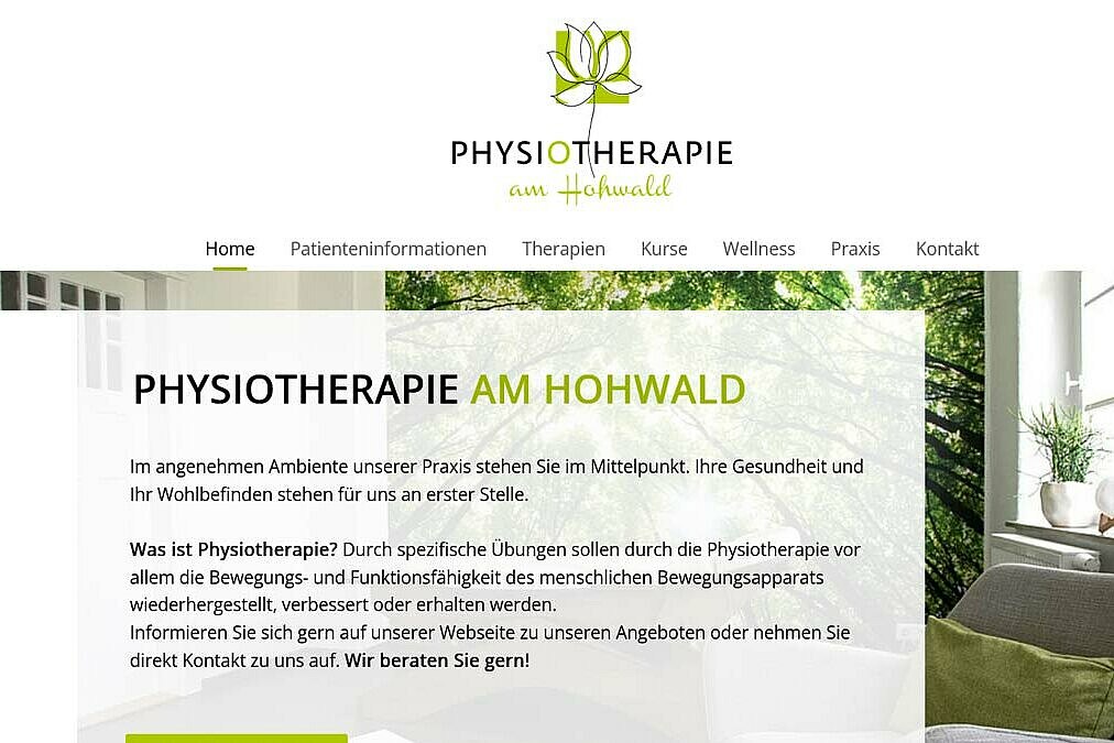 Screenshot der Webseite Physiotherapie am Howald