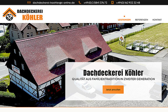 Screenshot der Website der Dachdeckerei Koehler