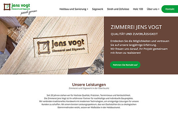 Screenshot der Website der Zimmerei Jens Vogt